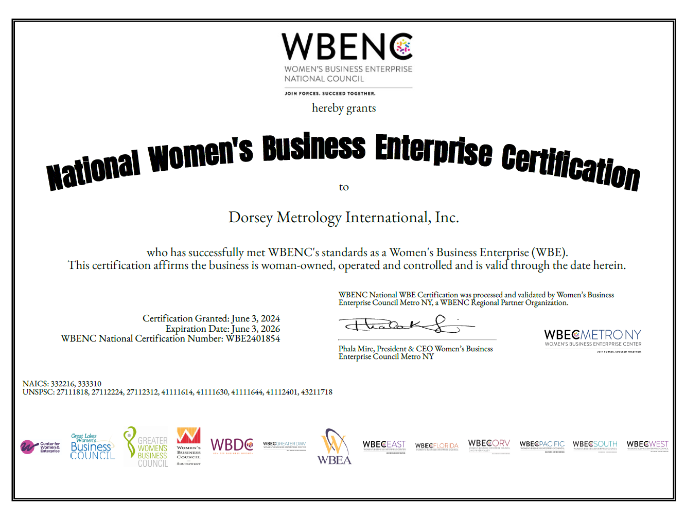 Dorsey is designated as a WBEC