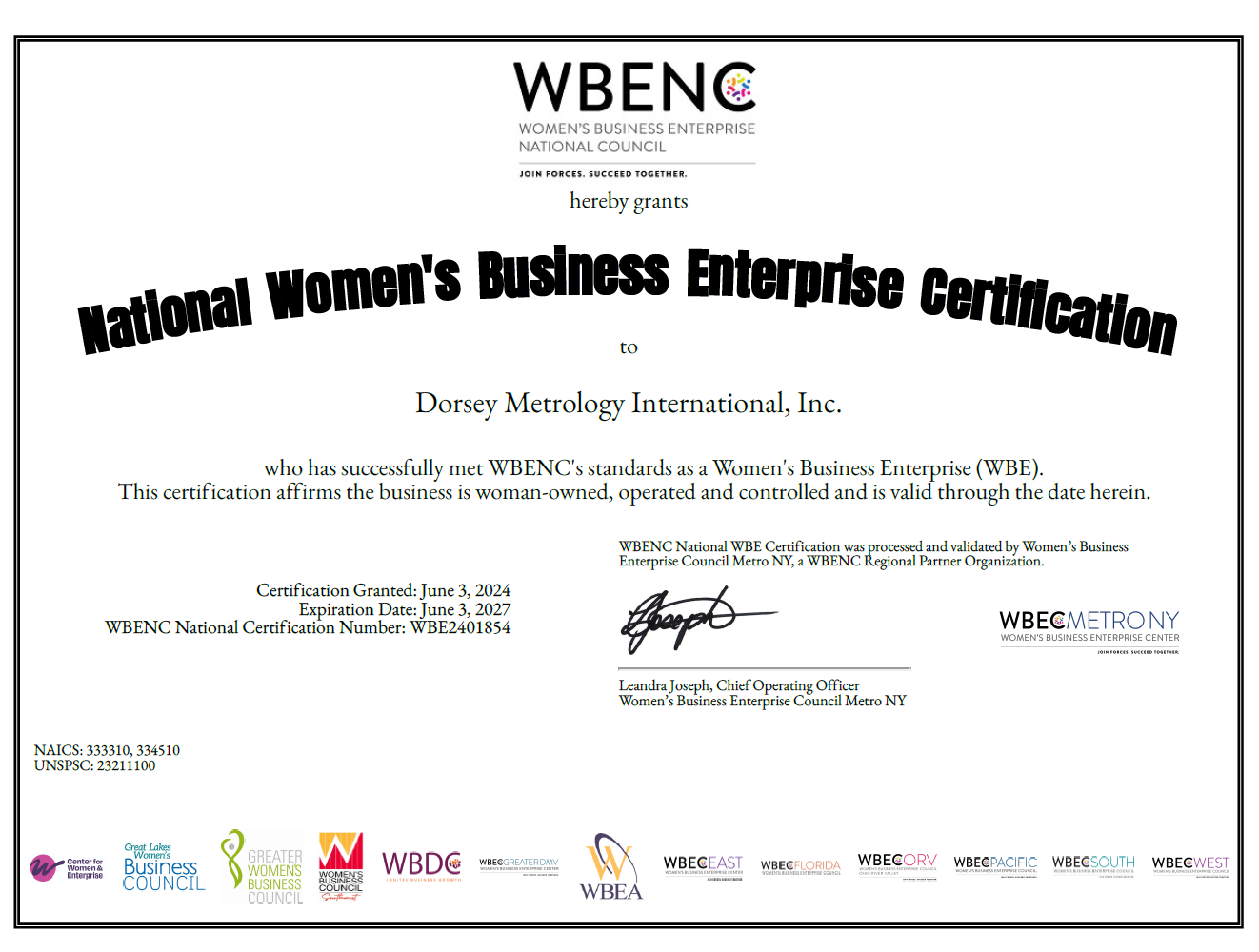 Dorsey is designated as a WBENC
